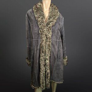 Y2K Penny Lane Coat Size XL Boho Brown Suede Leather Faux Fur Trim Long